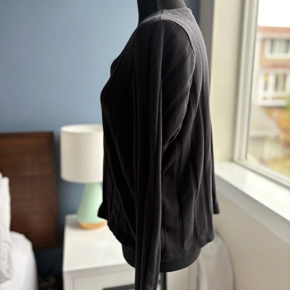 Madewell Black V-Neck Button-Up Cardigan with Stripe Detail